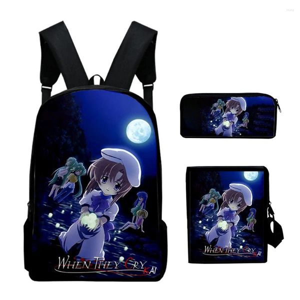 Sac à dos harajuku quand ils pleurent higurashi 3d imprimer 3pcs / sacs scolaires