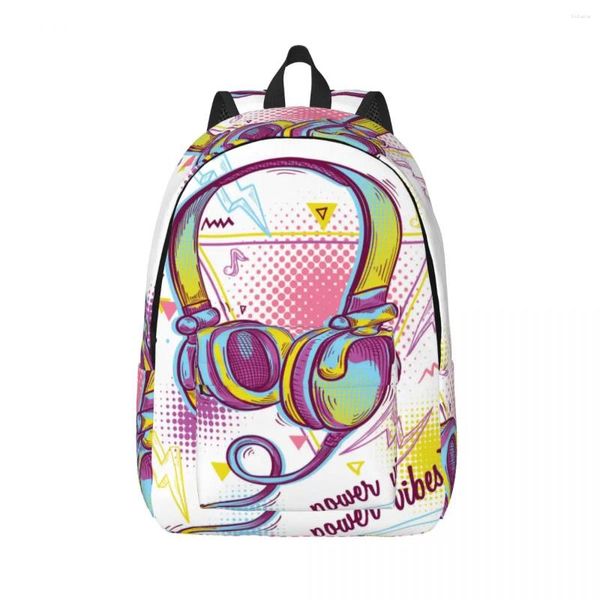 Mochila con auriculares, Graffiti, dibujos animados, ilustraciones, música, mochilas deportivas para niñas, mochilas escolares duraderas de alta calidad, mochila de calle