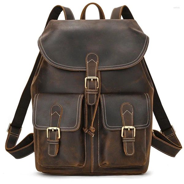Sac à dos de haute qualité A4 vintage marron noir café haut haut de gain authentique en cuir authentique 14 '' ordinateur portable sac à dos masculin sac de voyage masculin M9497