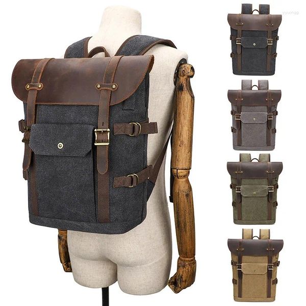 Sac à dos de haute qualité en cuir de toile hommes femmes grand sac d'école à bandoulière sac à dos pour garçons filles voyage sacs de Camping de mode