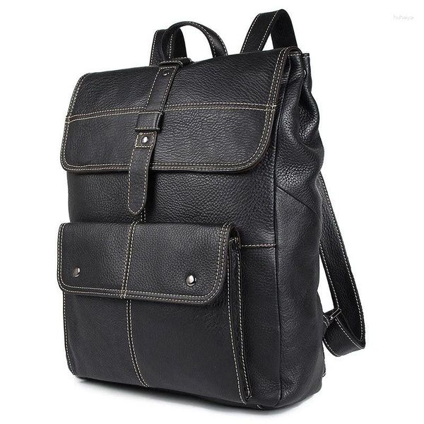 Sac à dos de haute qualité en cuir de vache pour hommes, sac à dos de voyage décontracté pour hommes, sac à dos pour ordinateur portable 15.6 pouces, véritable entreprise grand