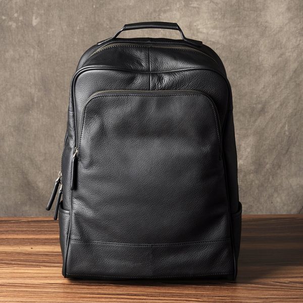 Sac à dos haute qualité mode en cuir véritable sac à dos hommes sac à dos étudiant sac d'école sac à dos quotidien mâle sac à dos grand sac à dos noir 230918