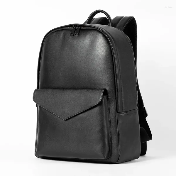 Sac à dos de haute qualité en cuir authentique créateur de luxe masculin de 15,6 pouces ordinateur portable sac à dos masculin pour adolescent