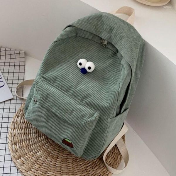 Sac à dos en velours côtelé pour lycée, sac de voyage de couleur unie pour femmes et filles pour enfants