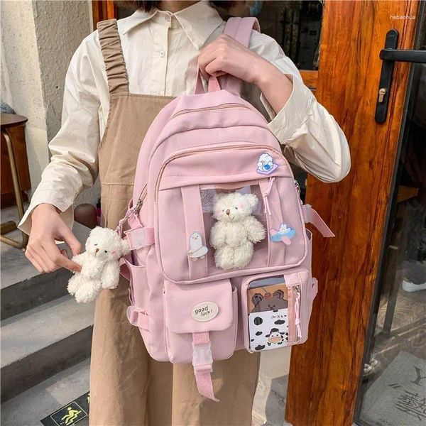 Backpack High School Girls Imperproof Multi Pockets for Teenage Harajuku kawaii Black Femmes Cute Mothila Schoolbags