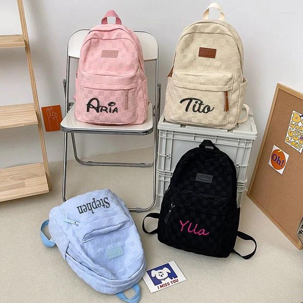 Mochila Estudiante de secundaria Nombre personalizado de alta capacidad Casual Hombres Simple Color Sólido Bolsa de mujer