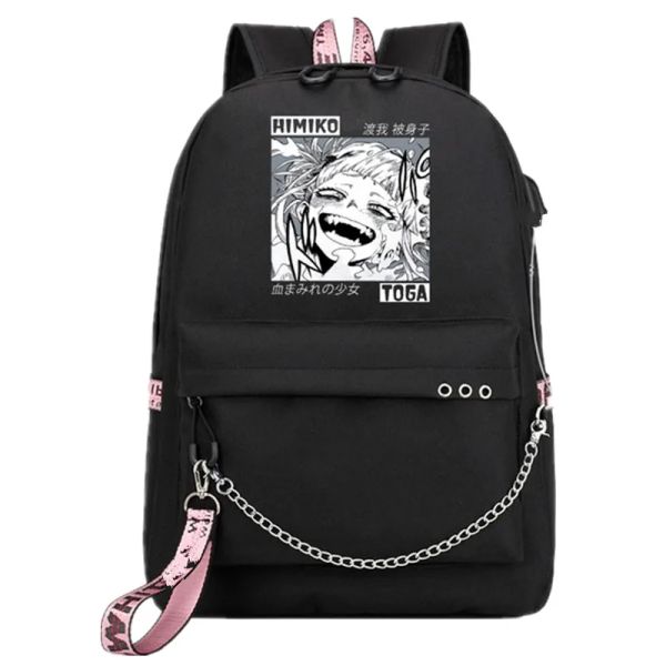 Sac à dos Himiko Toga My Hero Academia USB, sac à dos d'école pour filles, sac à dos pour ordinateur portable, sac à dos d'école pour étudiants