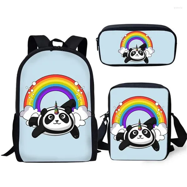 Sac à dos hip hop drôle panda 3pcs / set 3d école imprimée book bookbag sac de voyage ordinateur portable crayon crayon sac à dossier de jour de jour