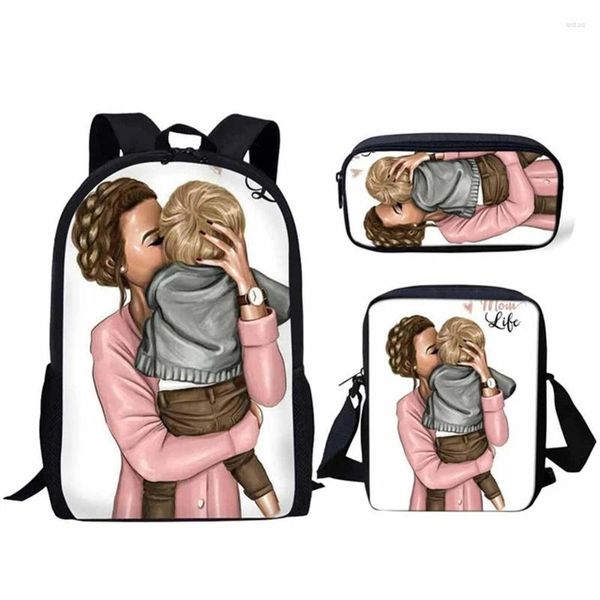 Mochila hip hop súper mamá vida hija 3pcs/set 3d impresa escolar de la escuela de libros laptop laptop de laps del hombro del hombro del lápiz del hombro