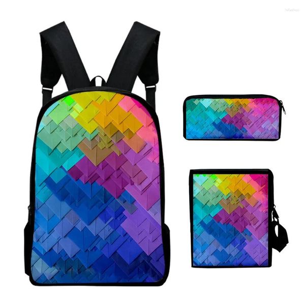 Backpack Hip Hop Youthful Creative Color Blocking 3D Print 3PCS / SET Étudiant Sacs de voyage pour ordinateur portable