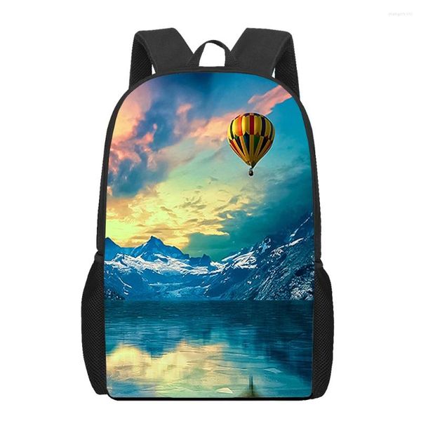 Mochila Ho Tair Balloon Sky 3D Print School Bag Set para adolescentes Niñas Bolsas de libros para niños de primaria Mochila para niños Mochila