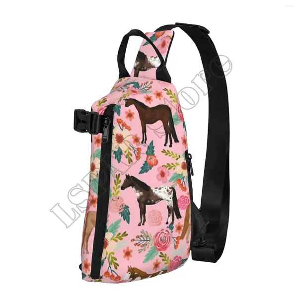 Sac à dos de poitrine de chevaux Men Sac à bandoulière floral rose Small Smalle Trip Running Sling