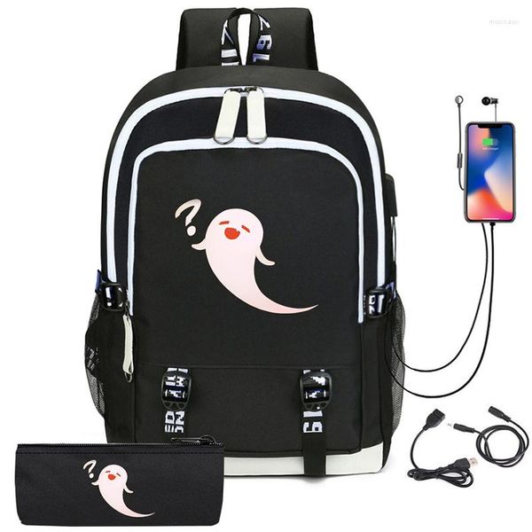 Sac à dos Hu Tao avec sac à crayons Genshin Impact Cosplay Bookbag pour l'école garçons filles noir ordinateur portable Mochila