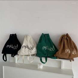 Mochila Hylhexyr Cordón de mujer Carta simple Bordado Bolsa de lona Mochila portátil de gran capacidad Bolsas de cubo para estudiantes