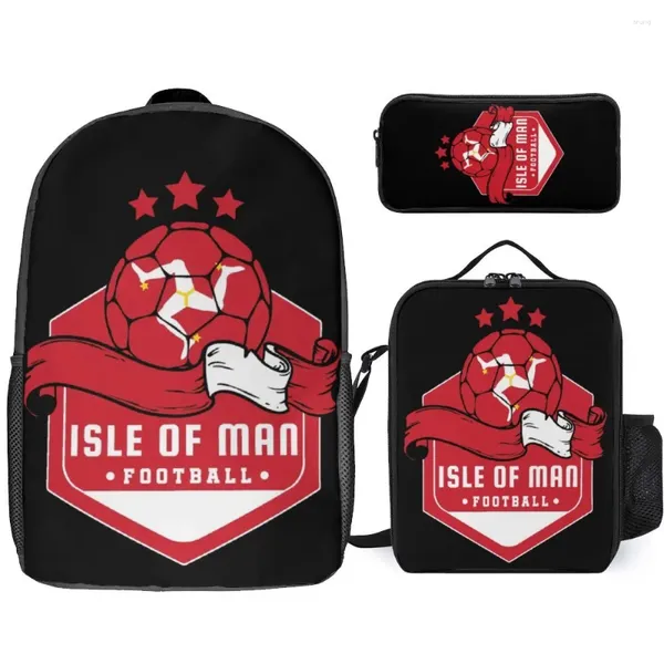 Backpack Isle of Man Football Affiche à vendre 3 en 1 ensemble 17 pouces Sac à lunch stylo durable Pack d'infanterie Cozy Novelty