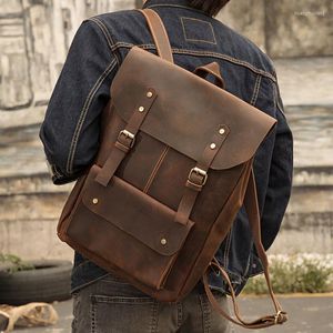 Sac à dos japon et corée du sud fait à la main en cuir hommes voyage en plein air peau de vache Crazy Horse Casual C