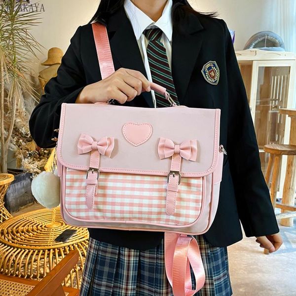 Sac à dos Style japonais JK, sac d'uniforme Kawaii pour fille avec nœud papillon, sac à bandoulière à carreaux mignon Loli Cosplay gothique Lolita