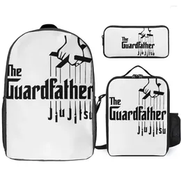 Sac à dos Jiu Jitsu The Guardfather Essential pour un terrain confortable et sécurisé, ensemble 3 en 1, sac à déjeuner de 17 pouces, stylo de voyage