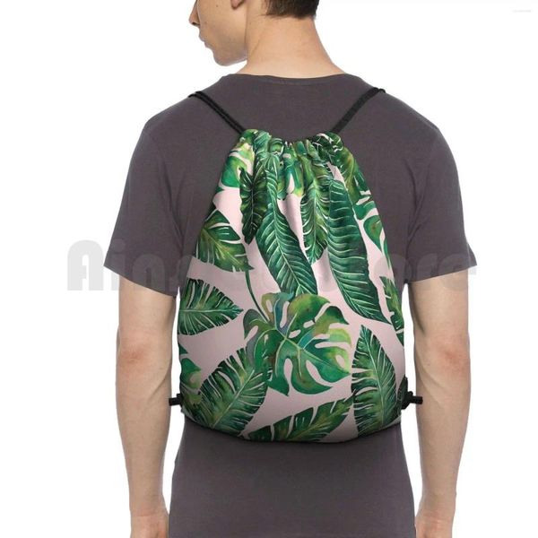 Mochila Jungle Hojas de plátano Monstera Pink Drawstring Bols