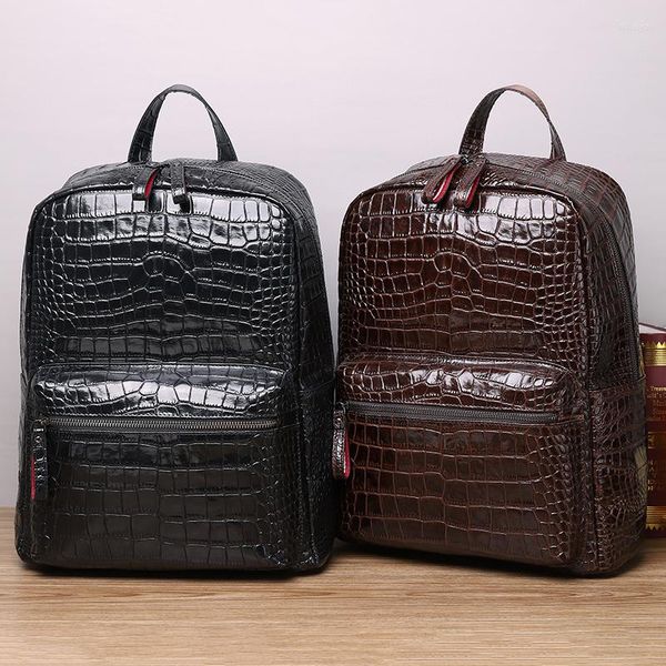 Sac à dos Kaisiludi Style cuir motif Crocodile homme sac affaires grande capacité peau de vache dame mode ordinateur étudiant