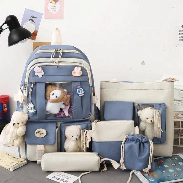 Sac à dos kawaii 4pcs set sacs scolaires filles mignonnes ours poupée