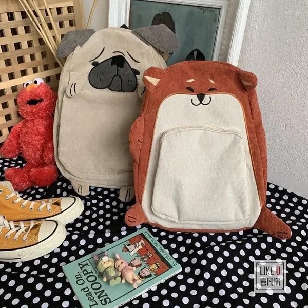 Mochila Kawaii Pug Dog, mochilas de pana para mujer, mochilas escolares bordadas de estilo japonés, Mochila de viaje grande para chicas adolescentes, Mochila femenina