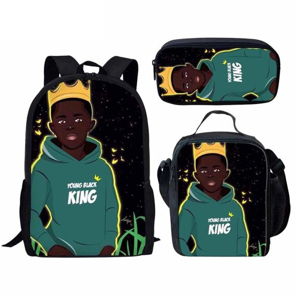 Sac à dos Kawaii Jeunes garçons noirs africains 3 pièces / ensemble Impression 3D Étudiant Bookbag Voyage Ordinateur portable Sac à dos Sacs à déjeuner Crayon CaseBackpack