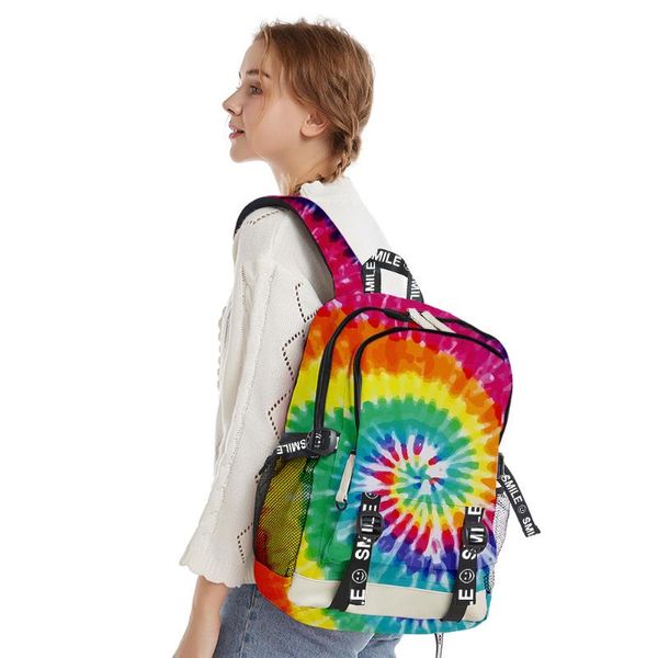 Mochila Kawaii Mochilas escolares juveniles Unisex Tie-dye Bolsa de viaje colorida Impresión 3D Oxford Cuaderno impermeable Mochilas de hombro de modaBackpac