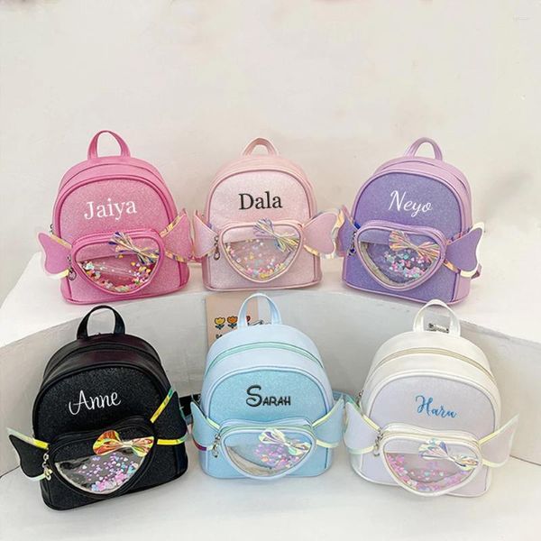 Backpack Kindergarten Nom personnalisé Love Bow Girl's Princess Transparent Schoolbag Personnalized Embrodery Kids Sac