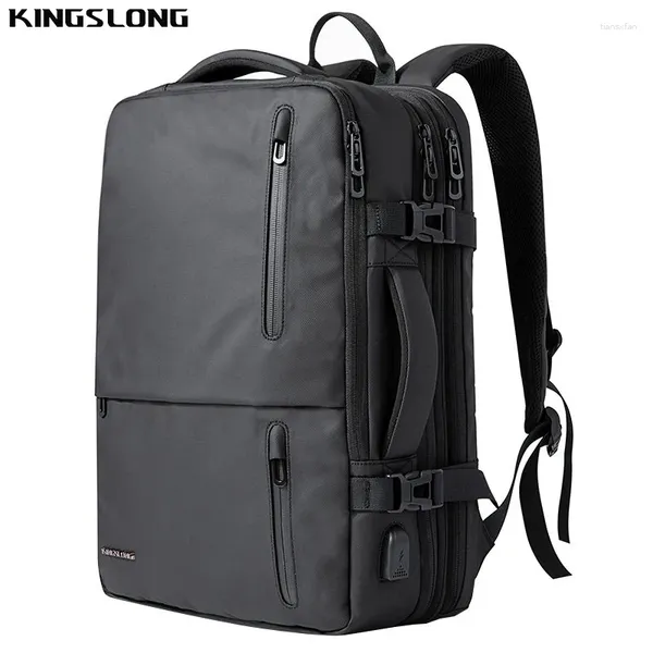 Mochila Kingslong Design Men Business Laptop Gran capacidad 40L Mochilas de cuaderno impermeable Simple Black Travel Bag