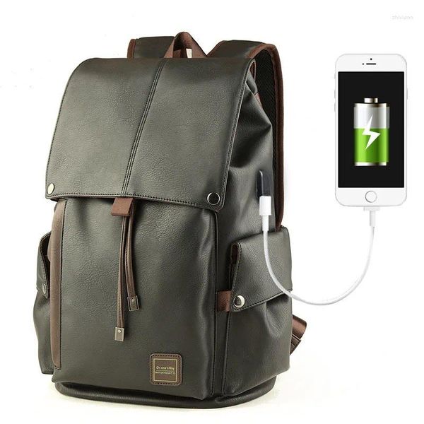 Mochila estilo coreano de moda para hombres portátiles para mujer PU cuero viajero de viaje USB bolsas escolares para niñas adolescentes mochila