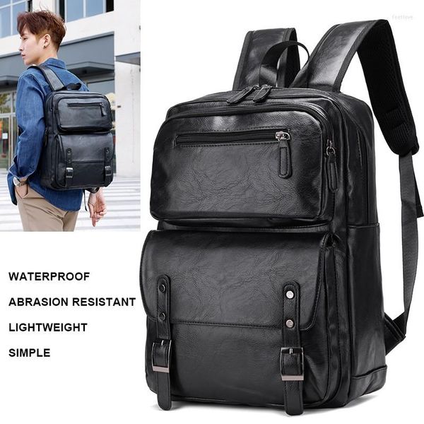 Mochila de estilo coreano para hombre, bolso de cuero PU a la moda para niños, mochilas de almacenamiento de alta capacidad, impermeable, de viaje