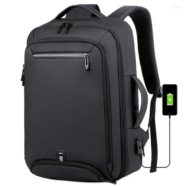 Sac à dos pour ordinateur portable 17 pouces, étanche, Oxford, multifonction, extensible, chargeur USB, noir, pour voyage