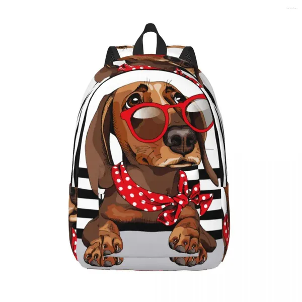 Mochila para ordenador portátil, perro salchicha único con lunares, bufanda para el cuello, bolso escolar, duradero, estudiante, niño, niña, viaje