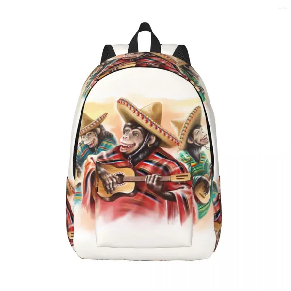 Mochila portátil portátil único monos divertidos en la bolsa de vestir tradicional mexicana bolso escolar duradero