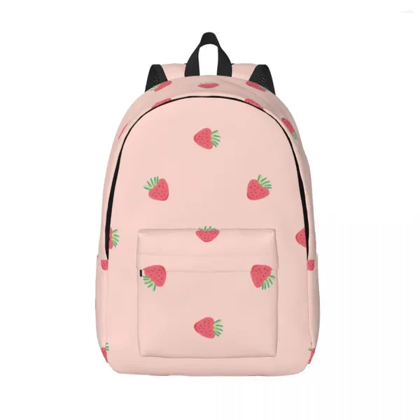 Mochila portátil portátil rosa strawberry bolso escolar duradero