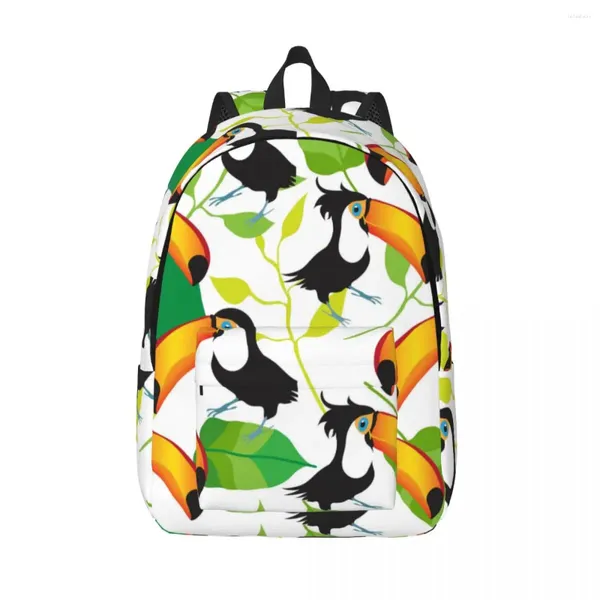 Sac à dos pour ordinateur portable, sac d'école Unique d'été, oiseau exotique Toucan et feuilles, Durable pour étudiant, garçon et fille, voyage