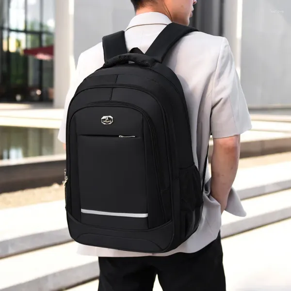 Mochila Bolsa grande Hombres Mujeres 29L Oxford Negro Sólido Bolsas de escuela secundaria Raya reflectante Senderismo 25-75L Se adapta a una computadora portátil de 11-15 pulgadas