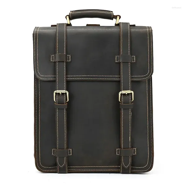 Sac à dos grande capacité pour hommes, pochette d'ordinateur, extérieur rétro en cuir de vache, sac à dos de voyage Original surdimensionné Crazy Horse Big