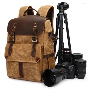 Rugzak grote capaciteit pography camera tas retro canvas waterdichte mannen outdoor reis case SLR met statief bit