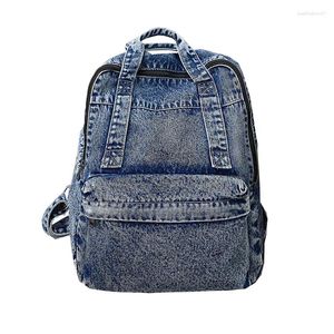 Sac à dos de grande capacité Retro Unisexe Denim Backpacks pour adolescent Blue Tote Preppy Style Bookbags Cool Street Bagpack