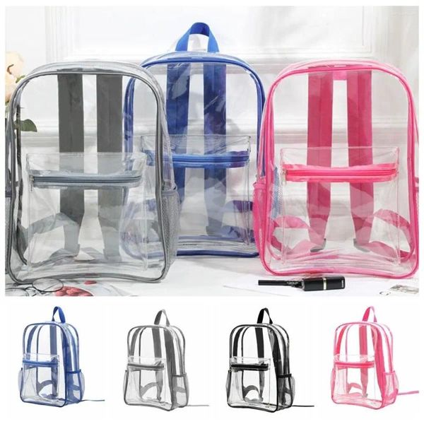 Mochila de gran capacidad transparente moda cremallera visible PVC bolso de escuela mango suave claro al aire libre