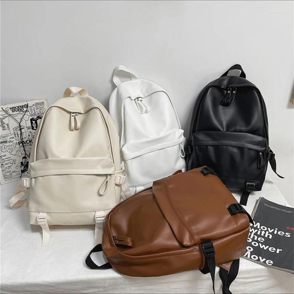 Mochila grande minimalista japonés color sólido bolso de viaje de cuero para mujer joven chica linda mochila escolar mujeres