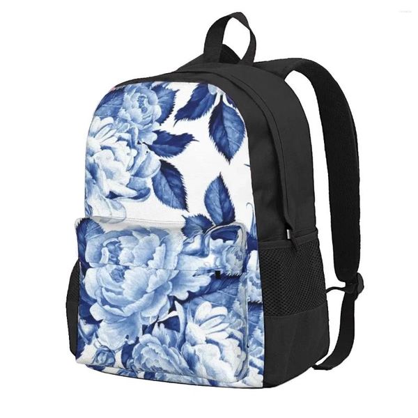 Sac à dos grandes fleurs bleu Floral été Boho femme Polyester sacs à dos en plein air léger décontracté sacs de lycée sac à dos