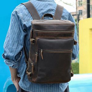 Backpack Leather Computer Cowhide Travel Bag Men's Crazy Horse Retro School