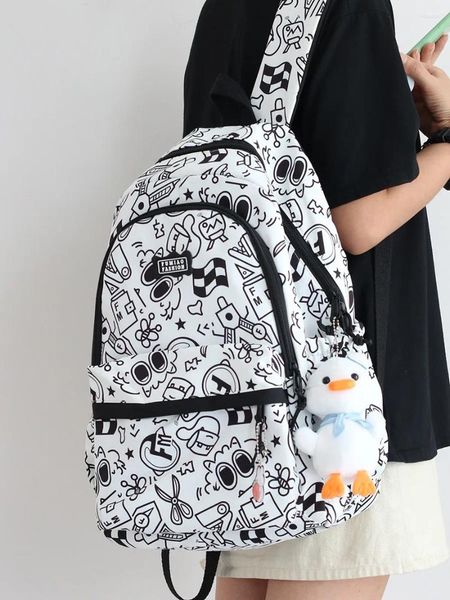 Sac à dos sac à dos en nylon graffiti sac lycée pour adolescent étudiant de grande capacité