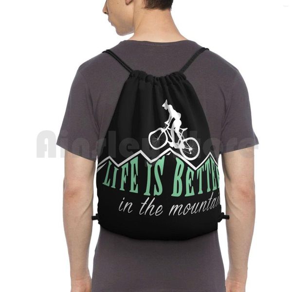 Mochila La vida es mejor en la montaña Bolsas con cordón Bolsa de gimnasio Impermeable Biker Bicicleta Ciclismo para bicicleta