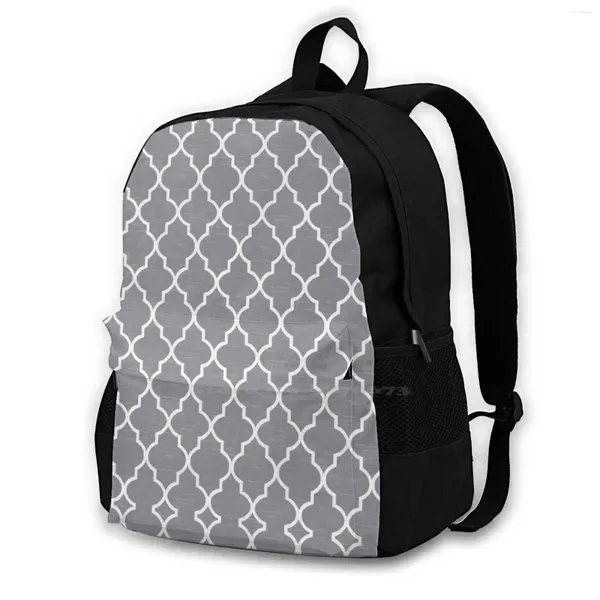 Sac à dos léger Sharkskine gris blanc quatrefoil sac à dos pour les adolescents scolaires sacs de voyage de voyage classiques de la mode orientale géométrique