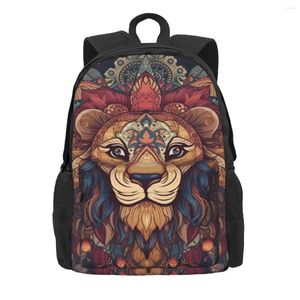 Mochila Lion Boy Mandala Colors Vibrant Big Polyester Kawaii Bolsas escolares entrenando mochila colorida