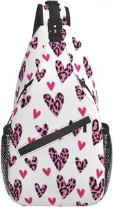 Sac à dos Love Leopard Heart Sling Bag Bandoulière Poitrine Daypack Casual Mignon Épaule Femmes Randonnée Escalade Course